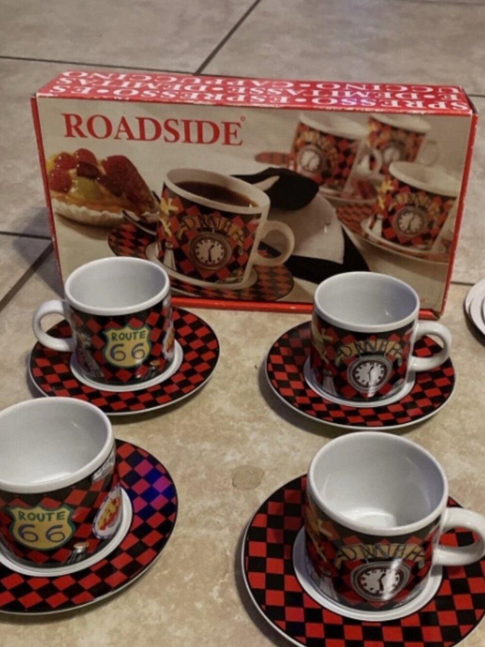 NIB Sakura Route 66 Roadside Diner Espresso Cup Saucer Set Demitasse Cappuccino